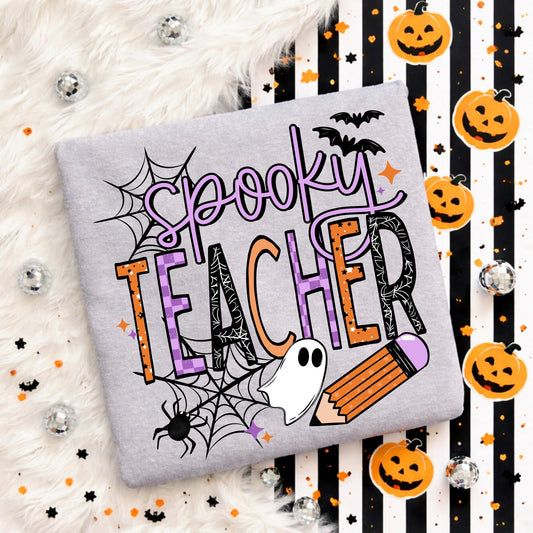 Spooky Teacher Halloween design on gray