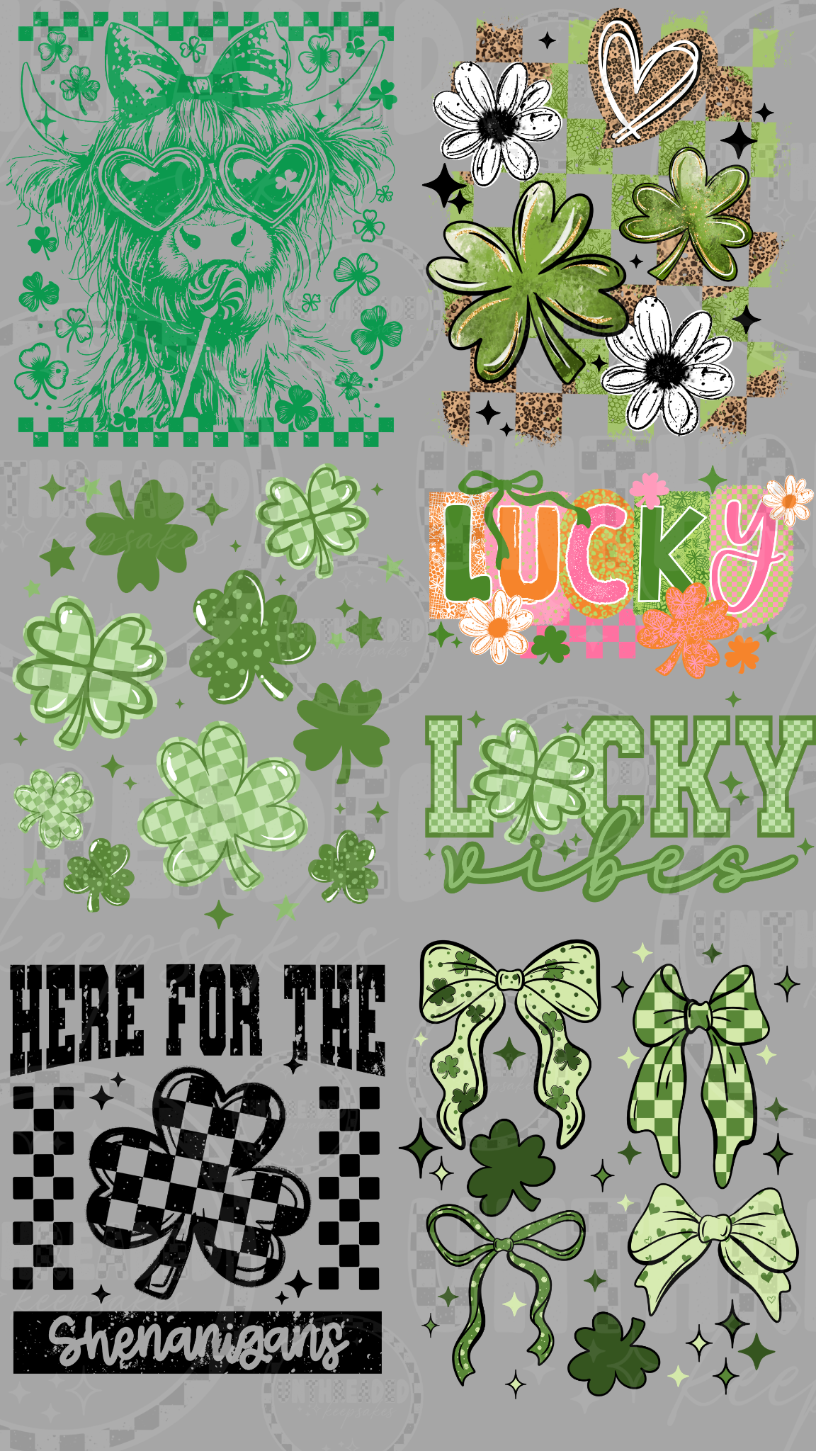 St Patricks Day lucky shamrock 22 by 40 inch premade DTF gang sheet
