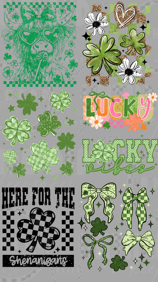 St Patricks Day lucky shamrock 22 by 40 inch premade DTF gang sheet