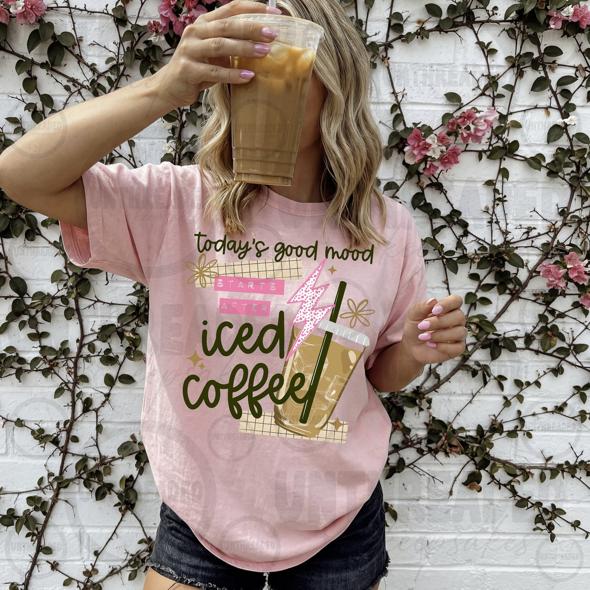 Today's Good Mood Iced Coffee T-shirt in pink
