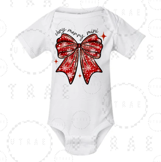 Very Merry Mini red bow Christmas infant bodysuit - size 0-3 months