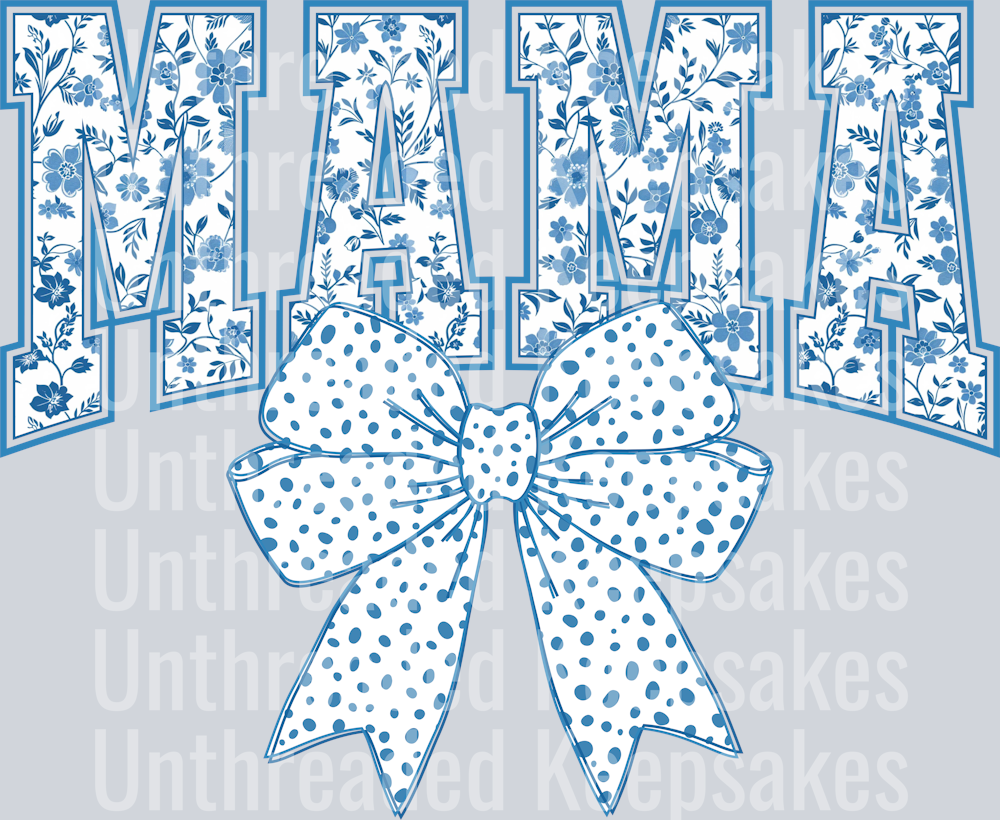 Blue Floral Chinoiserie Mama  DTF Transfer