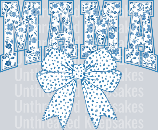 Blue Floral Chinoiserie Mama  DTF Transfer