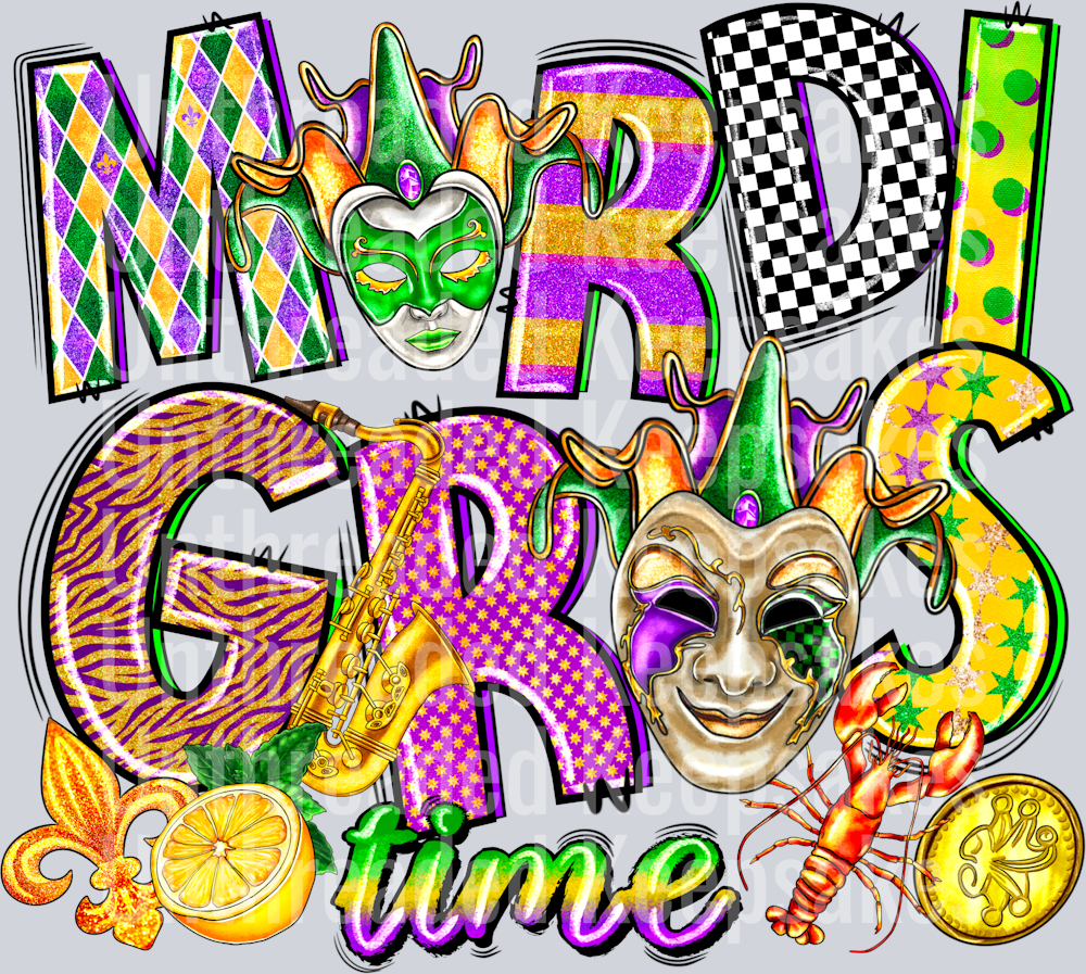 mardi gras time DTF Transfer