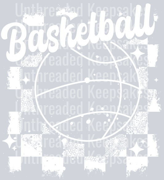 Basketball_Distressed_Single_Color_White_DTF Transfer