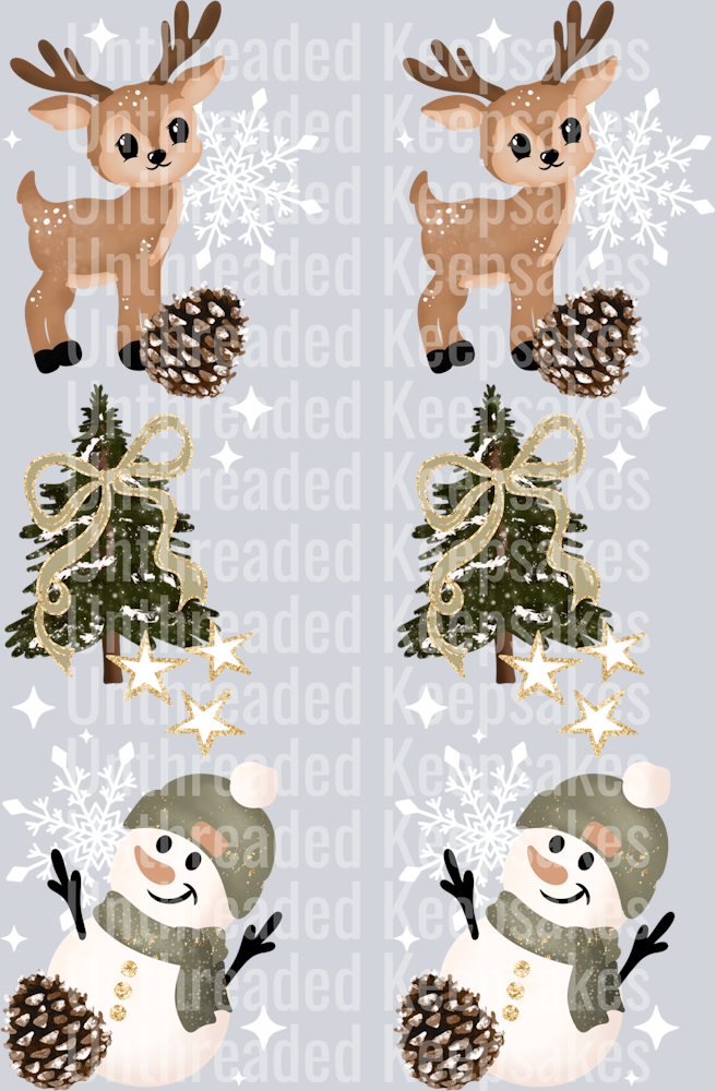 Green tree snowman sleevesDTF Transfer
