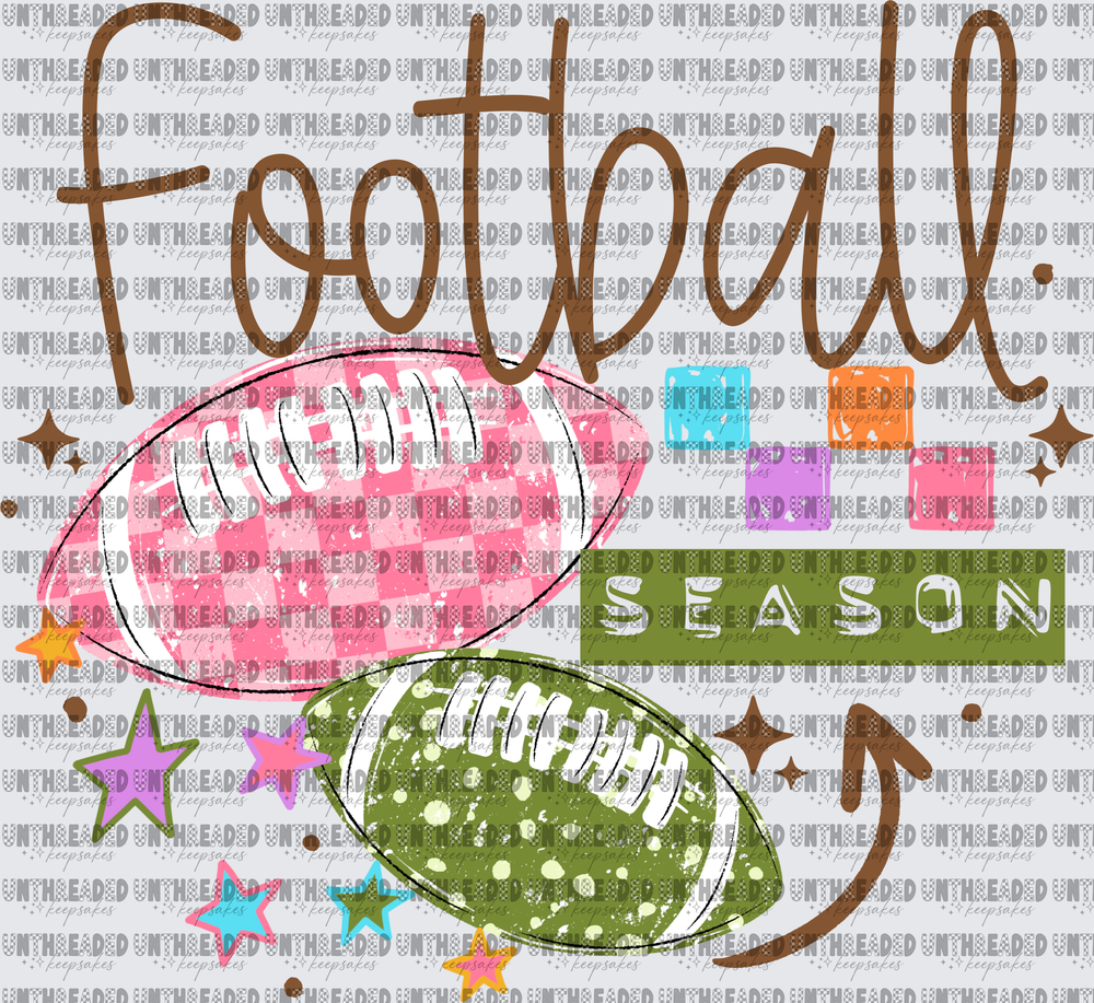 Football Season Pink Checkered and Olive Footballs with Stars