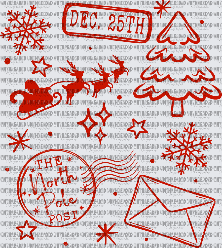 Red Christmas Collage Dec 25th North Pole Post Santa Sleigh