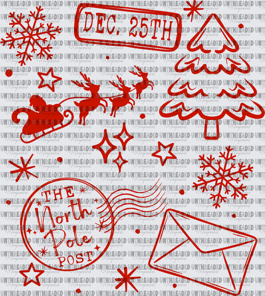 Red Christmas Collage Dec 25th North Pole Post Santa Sleigh