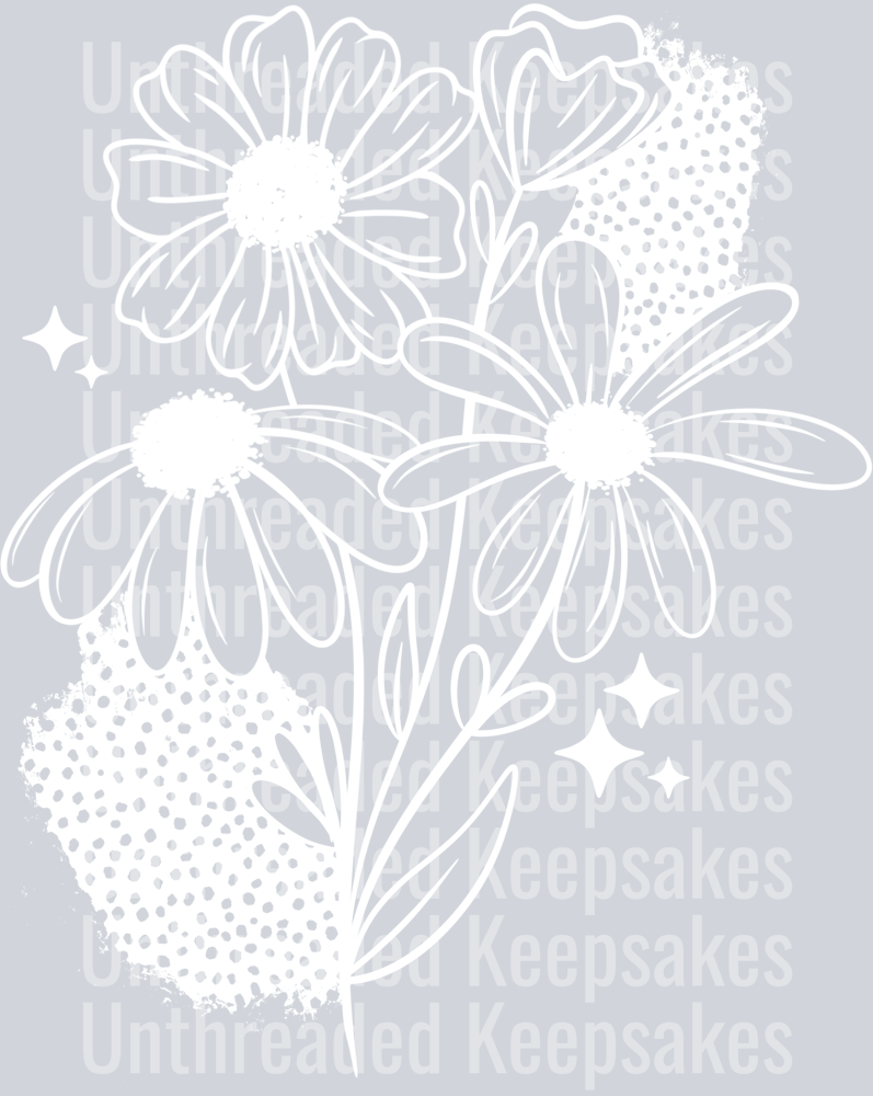 White Floral Single ColorDTF Transfer