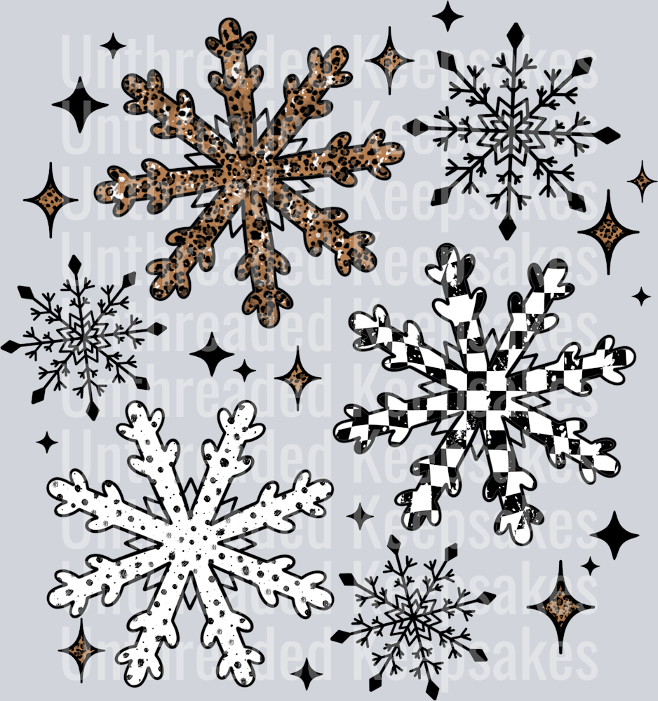 Checker leopard snowflakes black DTF Transfer