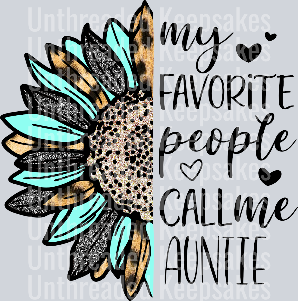 Auntiesunflowerleopardfuraqua DTF Transfer