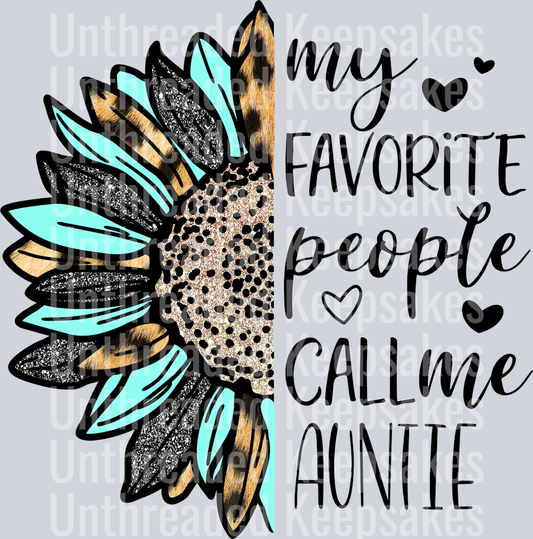 Auntiesunflowerleopardfuraqua DTF Transfer