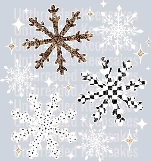 Checker leopard snowflakes white DTF Transfer