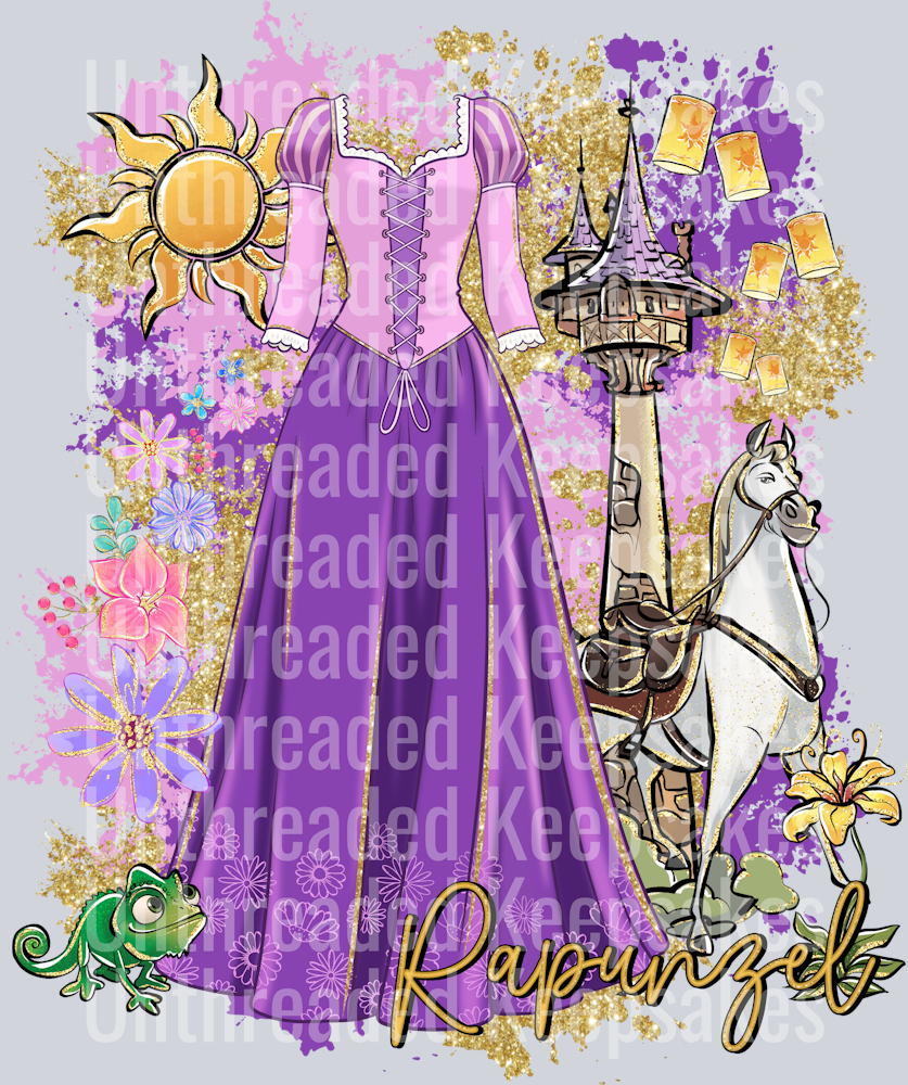 Rapunzel long dress splatterDTF Transfer