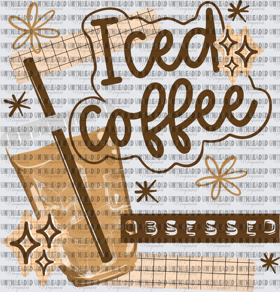 Iced Coffee Obsessed Retro Boho Collage with Sparkles