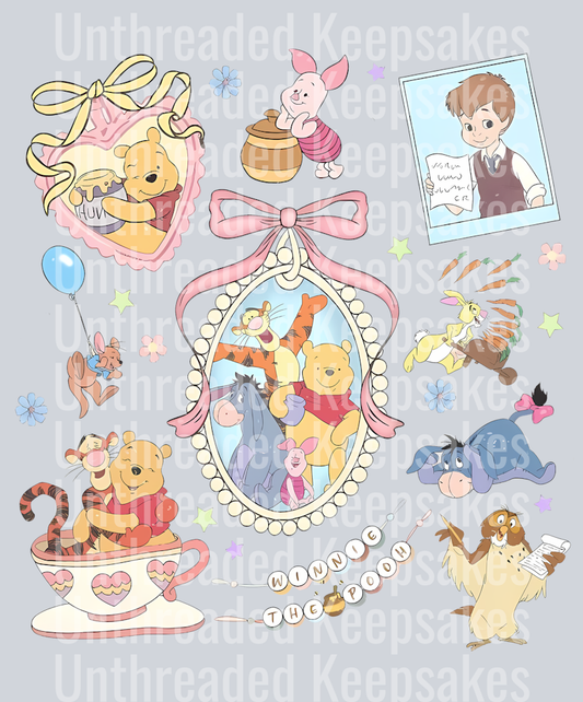 Retro Coquette Bow Winnie The Pooh Shirt, Pooh And Friends Shirt, Disney Pooh Shirt, Pooh T-Shirt, Pooh Bear And Co Tee, Winnie The Pooh Tee DTF Transfer