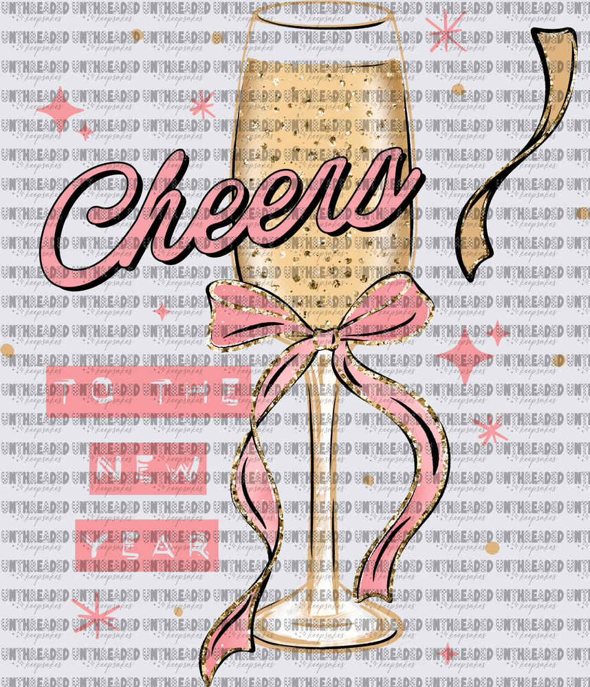 Cheers To The New Year Champagne Flute Pink Bow Sparkle