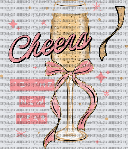 Cheers To The New Year Champagne Flute Pink Bow Sparkle
