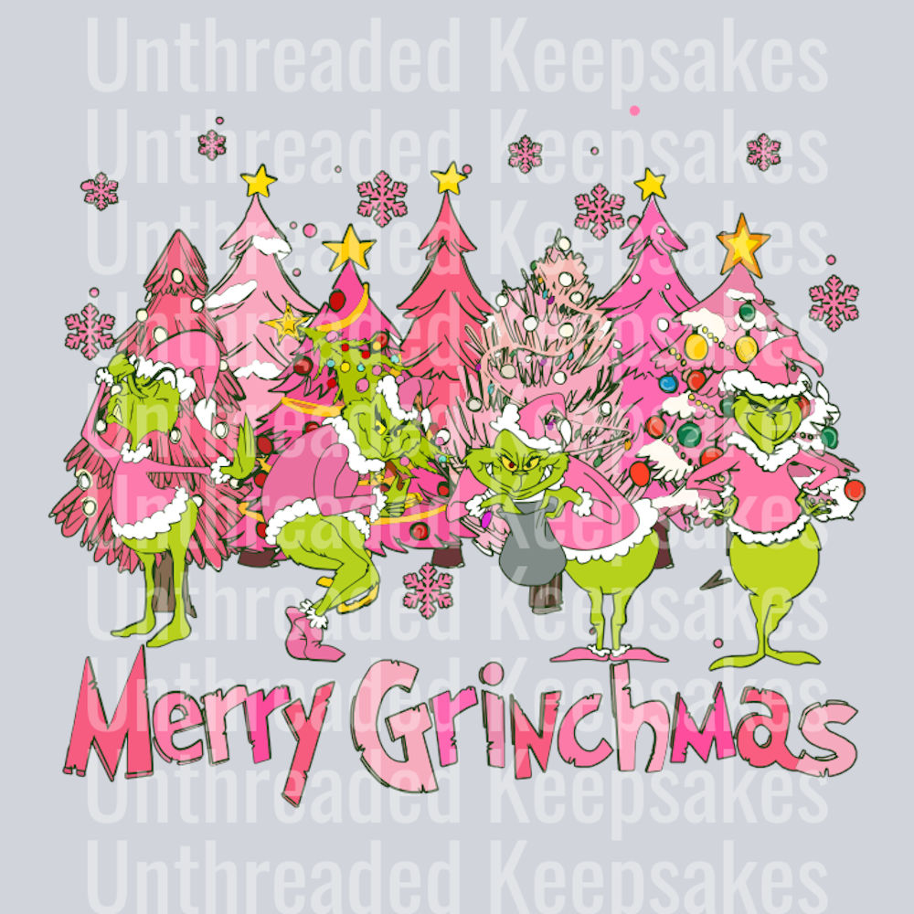 Retro Groovy Pink Christmas Merry Grinchmas DTF Transfer