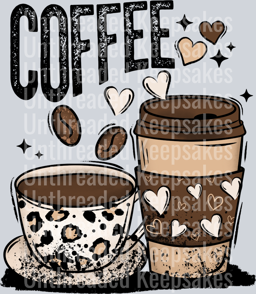 coffee with leopard and hearts DTF Transfer
