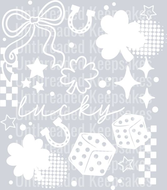 Lucky_Collage_Single_Color_WhiteDTF Transfer