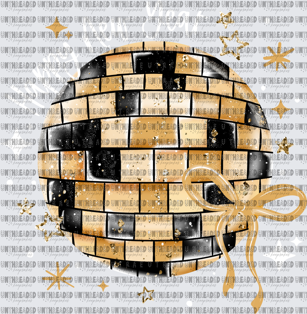 Gold and Black Disco Ball with Bow and Glitter Stars