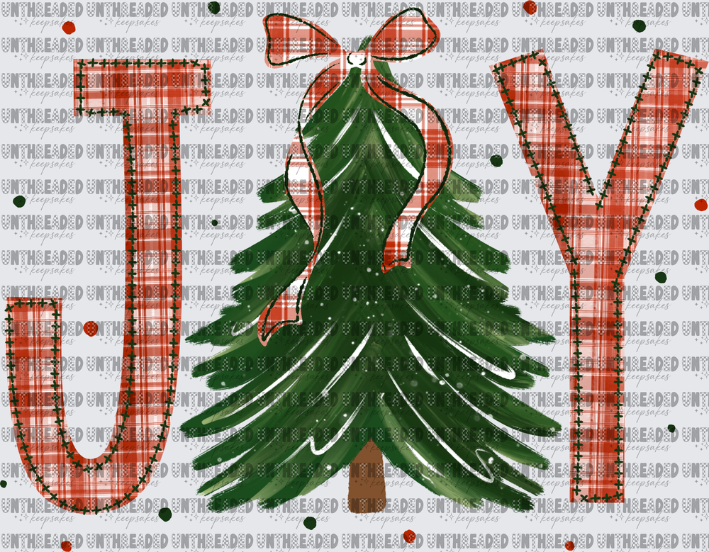 JOY Red Plaid Letters Christmas Tree with Bow Holiday