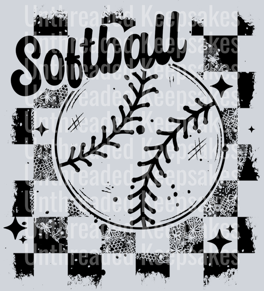 Softball_Distressed_Single_Color_BlackDTF Transfer