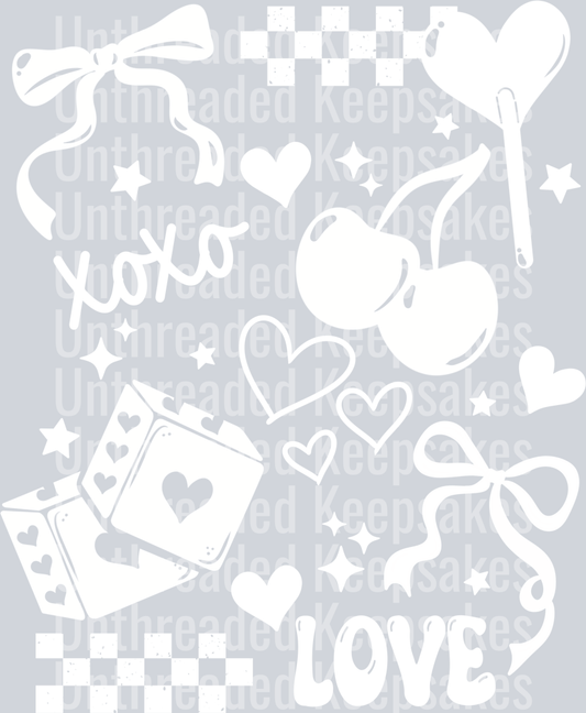Xoxo doodles single color whiteDTF Transfer
