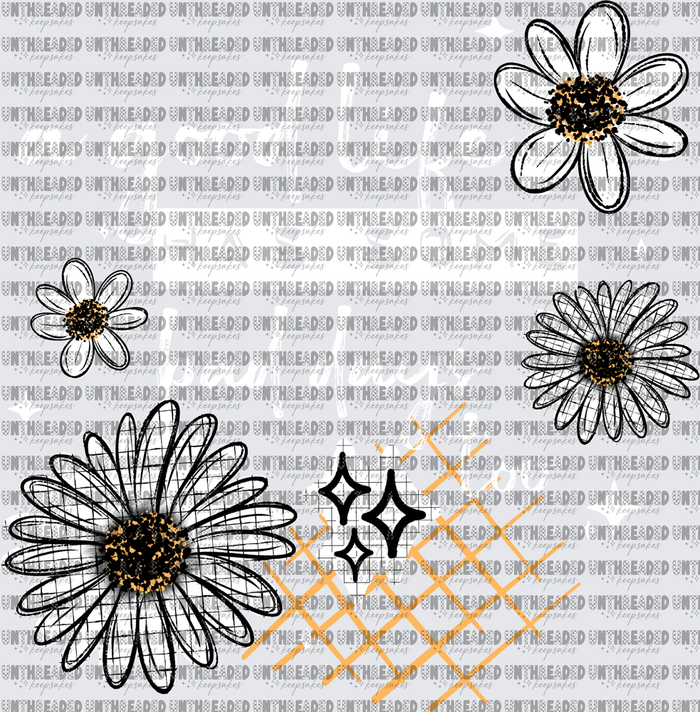 Sketchy Daisy Flowers with Gold Grid and Sparkle Stars