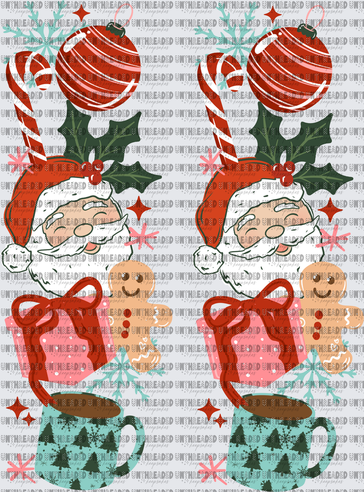Retro Santa Christmas Stack Ornaments Gingerbread Hot Cocoa