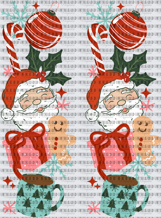 Retro Santa Christmas Stack Ornaments Gingerbread Hot Cocoa