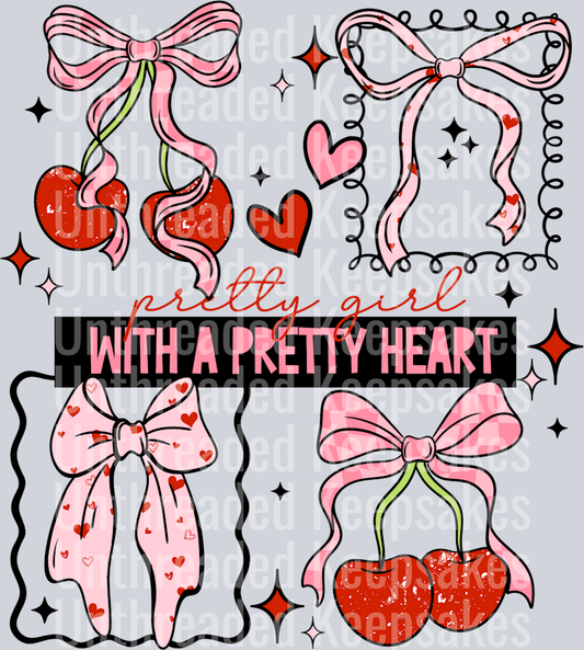 Cherry bow pretty heart DTF Transfer