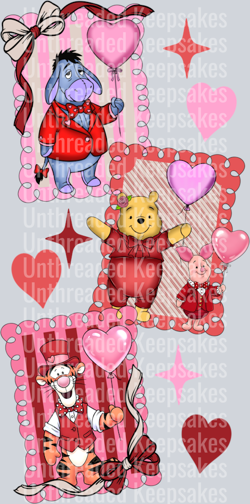 Pooh & Friends Valentine Frame Sleeves DTF Transfer