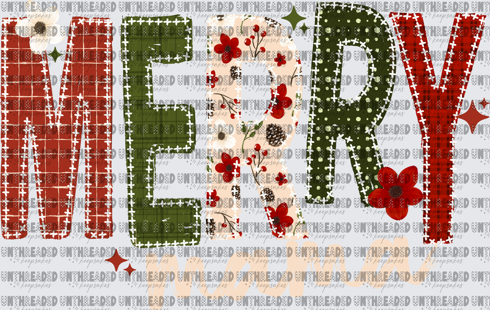 Merry Mama Christmas Plaid Floral Patchwork Letter Design