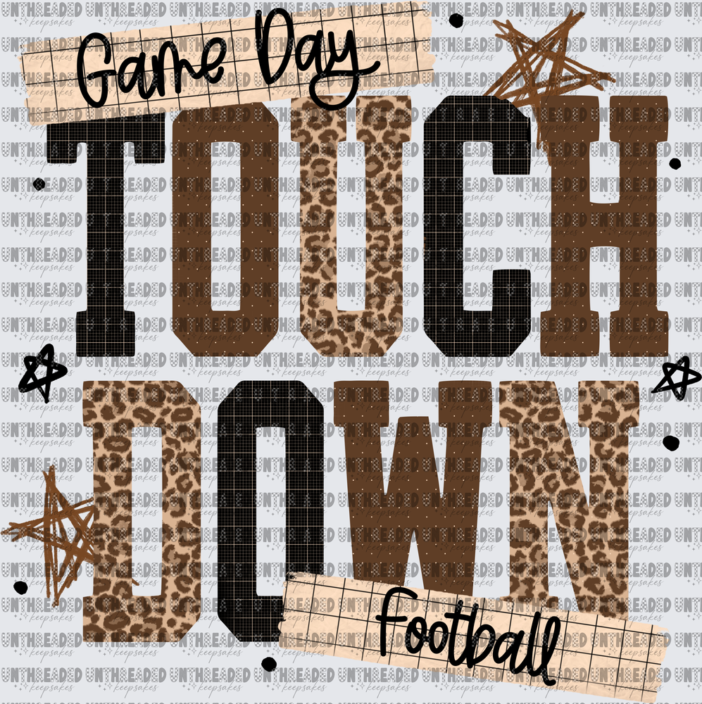 Game Day Touchdown Football Leopard Print Bold Lettering
