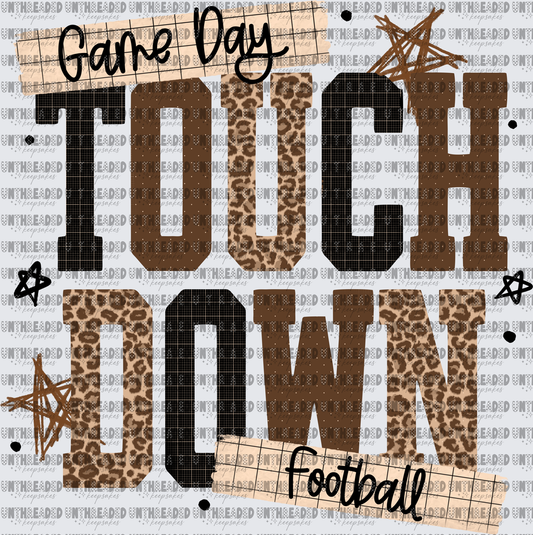 Game Day Touchdown Football Leopard Print Bold Lettering