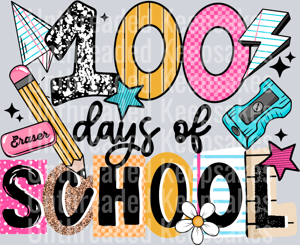 100_Days_Of_School_Girly 2 DTF Transfer