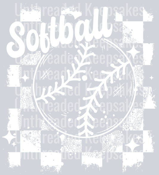 Softball_Distressed_Single_Color_WhiteDTF Transfer