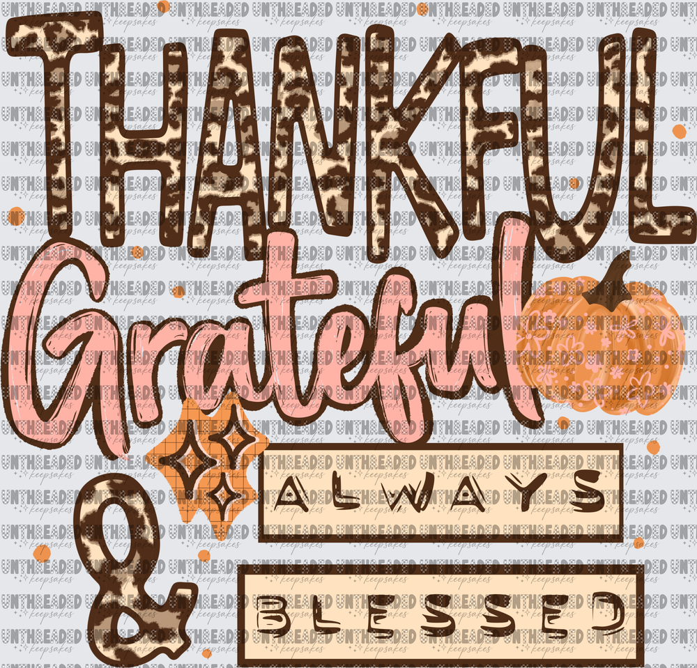 Thankful Grateful & Always Blessed Leopard Print Fall Pumpkin