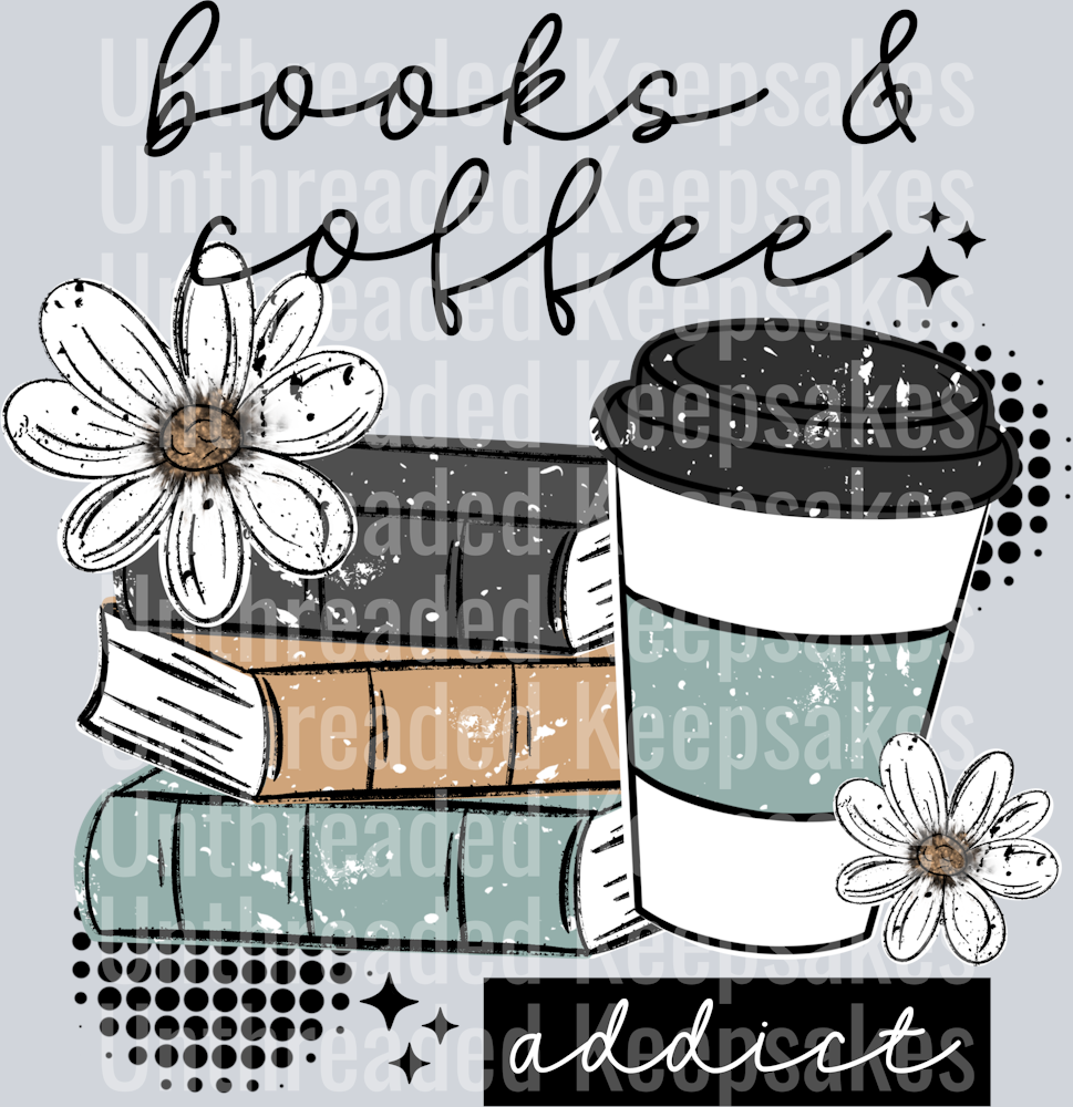 Books and coffee black words  DTF Transfer