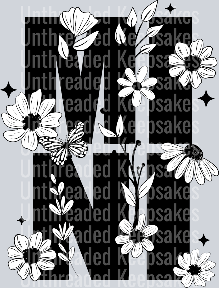 Mini_B&W_Florals_Black  DTF Transfer