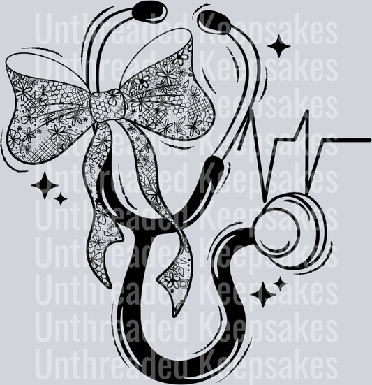 Nurse_Bow_And_Stethoscope_Single_Color_BlackDTF Transfer
