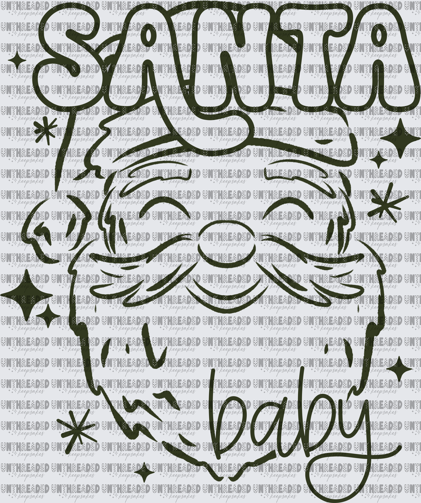 Santa Baby Jolly Santa Face with Sparkles Line Art