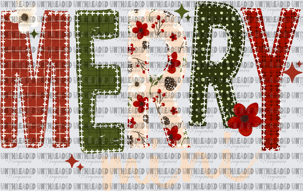 Merry Mini Christmas Plaid Floral Patchwork Letter Design