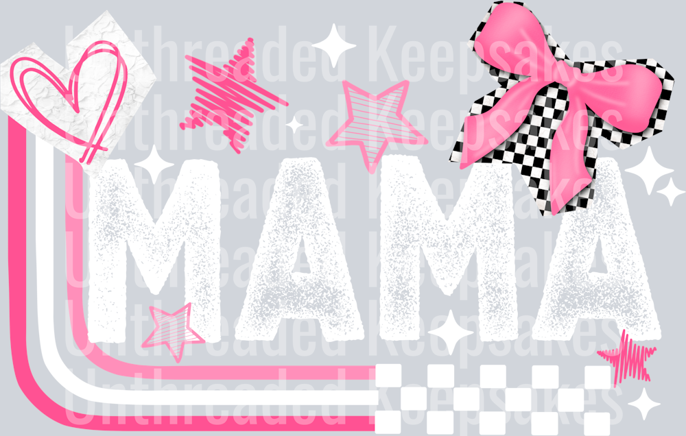 _Mama_Pink_Stars_White_Text DTF Transfer