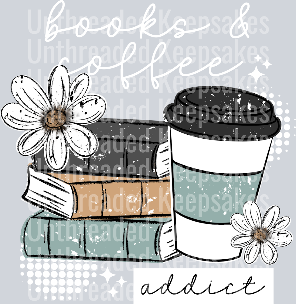 Books and coffee white words  DTF Transfer