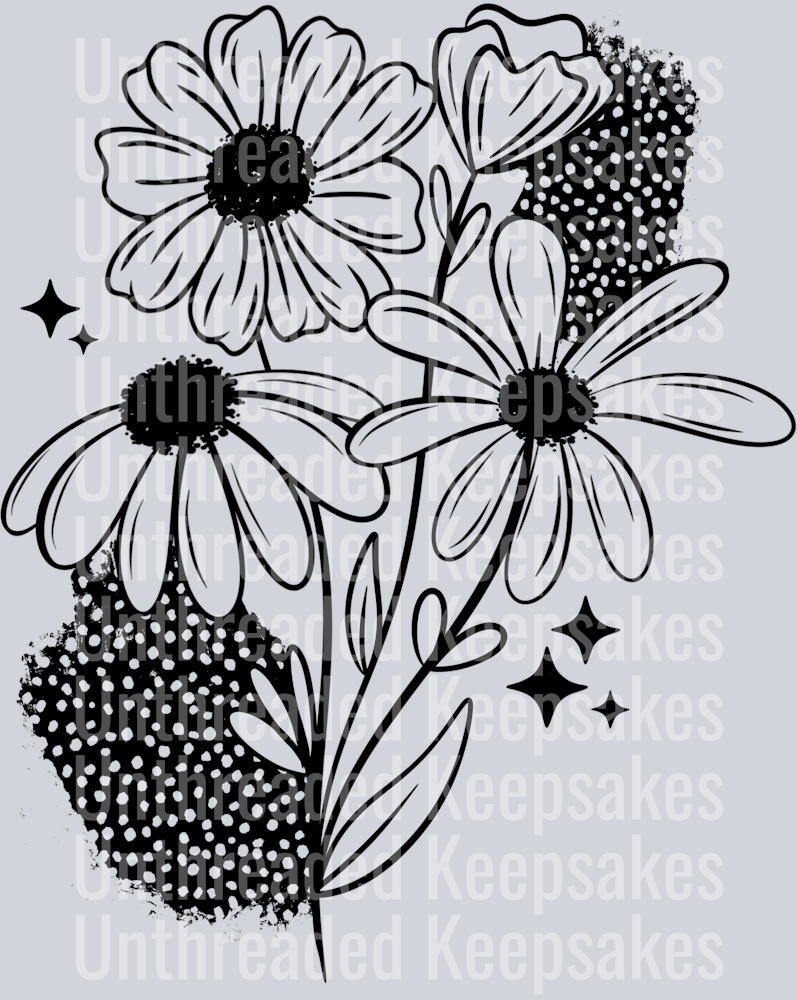 Floral Black Single Color DTF Transfer