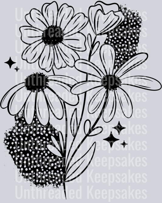 Floral Black Single Color DTF Transfer